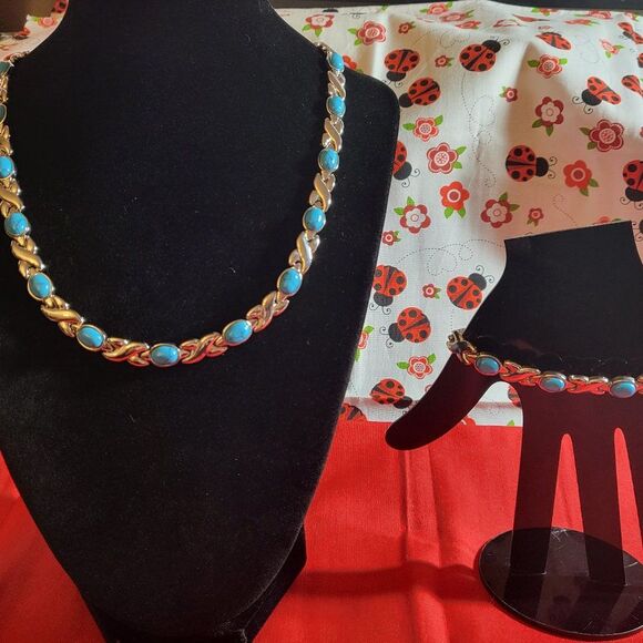 Blue Ridge Turquoise Magnetic Link Necklace and Bracelet set - Picture 1 of 6